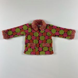 Hannah Anderson Sweater Faux Fur Polka Dot Colorful Jacket Zip Size 100